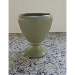Vintage McCoy Floraline Pottery Pedestal Vase Matte Green 433 7.5 In tall